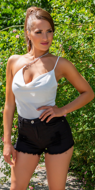 One-Shoulder Top with chainstrap White